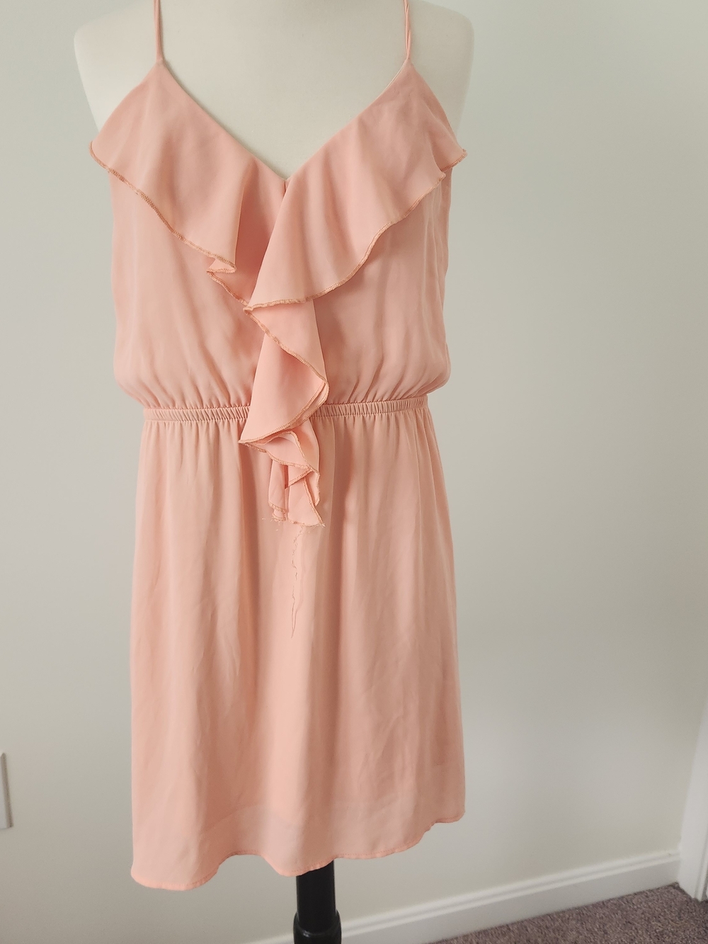 Francesca's Collections Peach Pink Ruffle-Front Spaghetti Strap Dress